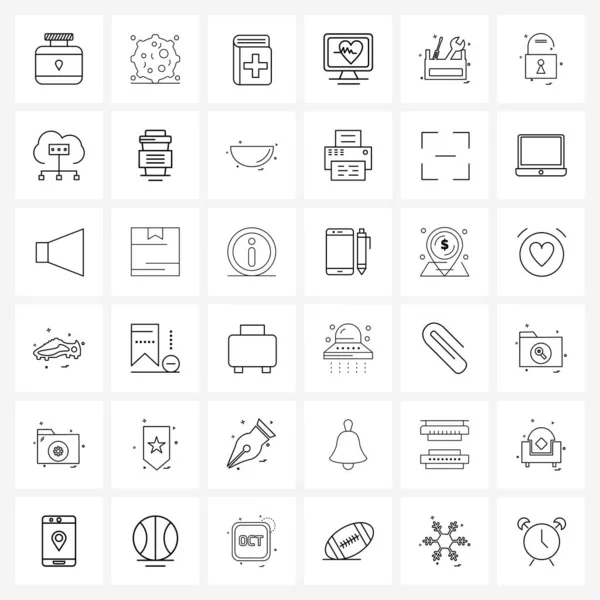 Modern Stil Uppsättning Linje Pictograph Grid Baserad Verktygslåda Slå Medicinsk — Stock vektor
