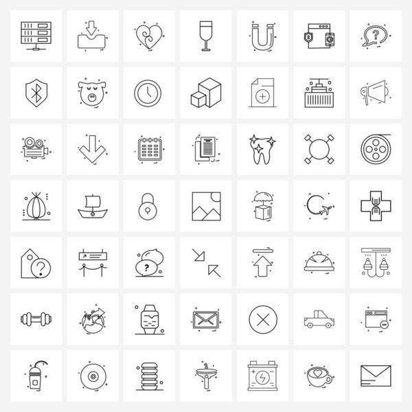 Простой набор из 49 линейных иконок, таких как магнит, рюмка, сердце, стекло, вектор
