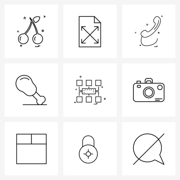 Modern Style Set Line Pictograph Grid Based Network Fries Full — 스톡 벡터
