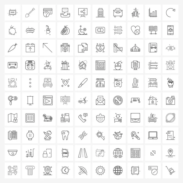 Stock Vector Icon Set 100 Line Symbols Computer Message Shovel — Stock Vector