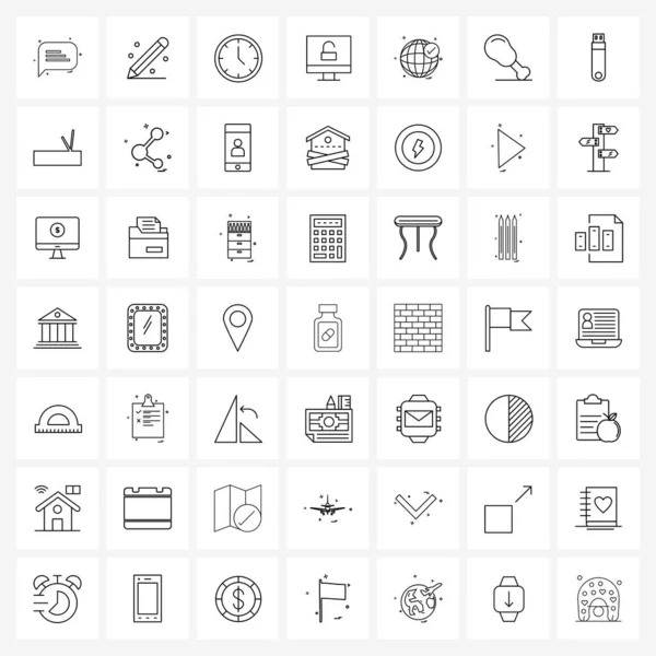 Set Von Universal Line Icons World Entsperren Bleistift Bildschirm Computer — Stockvektor