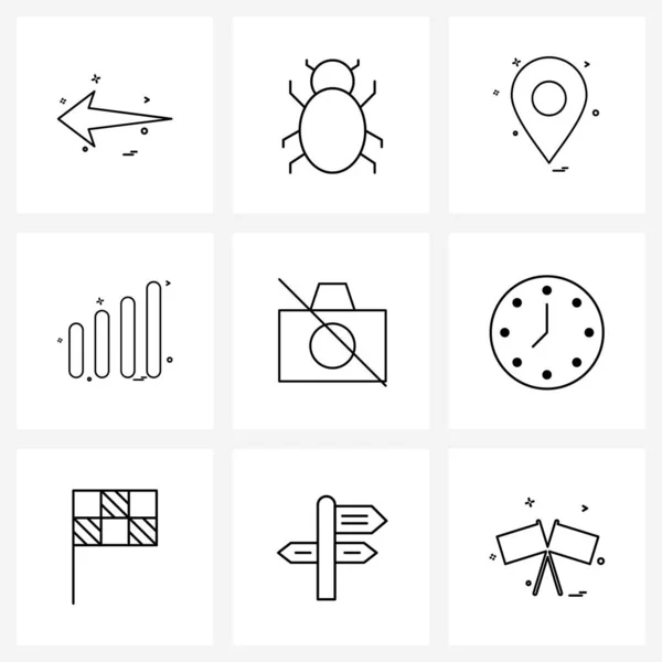 Set Basic Line Icons Photo Camera Location Signals Graph Vector — Stock Vector