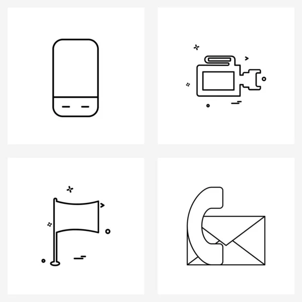 Isolated Symbols Set Simple Line Icons Mobile Cell Photography Flag — Stock Vector