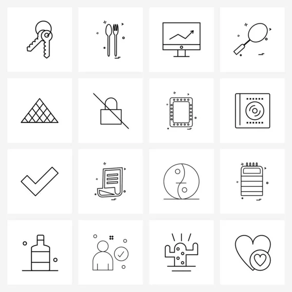Universal Icons Pixel Symboles Parfaits Tour Pyramides Graphique Raquette Jeux — Image vectorielle