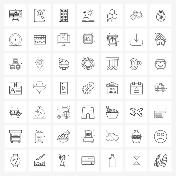 Conjunto Signos Iconos Línea Símbolos Hambre Casero Médico Vacaciones Isla — Vector de stock