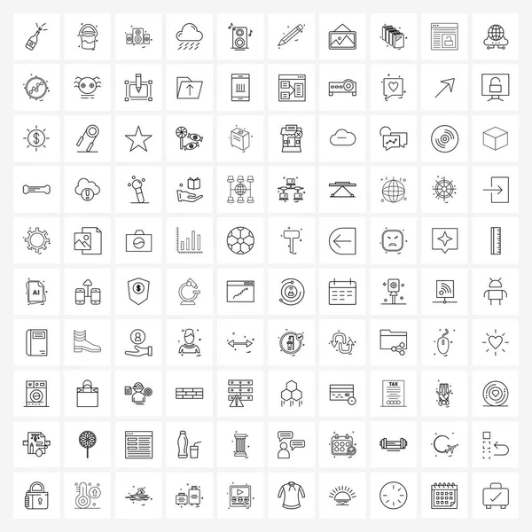 Набор 100 Иконок Карандаша Звука Музыки Музыки Погоды — стоковый вектор