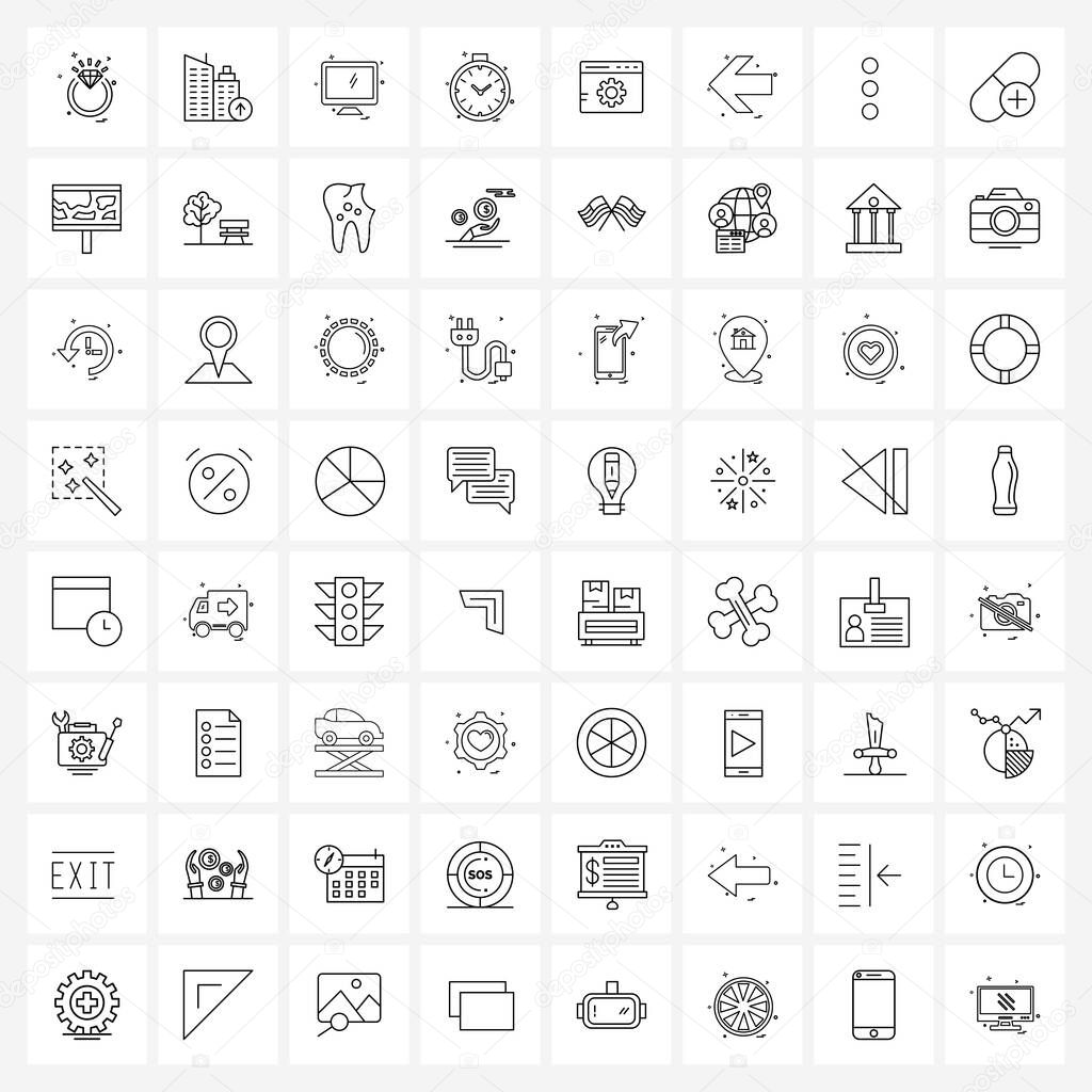 Modern Vector Line Illustration of 64 Simple Line Icons of browser, time, up, stopwatch, measure Vector Illustration