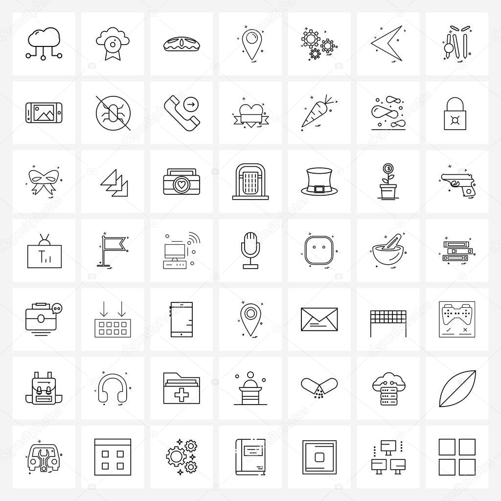 Mobile UI Line Icon Set of 49 Modern Pictograms of arrow, setting, food, gear, location Vector Illustration