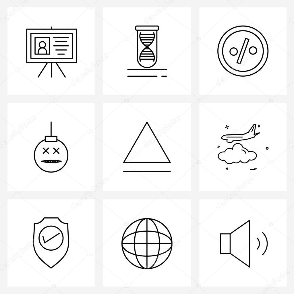 Modern Style Set of 9 line Pictograph Grid based cloud, shape, value, triangle, Halloween Vector Illustration