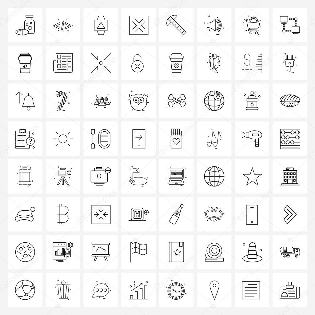 Isolated Symbols Set of 64 Simple Line Icons of tools, hammer, device, zoom, navigation Vector Illustration