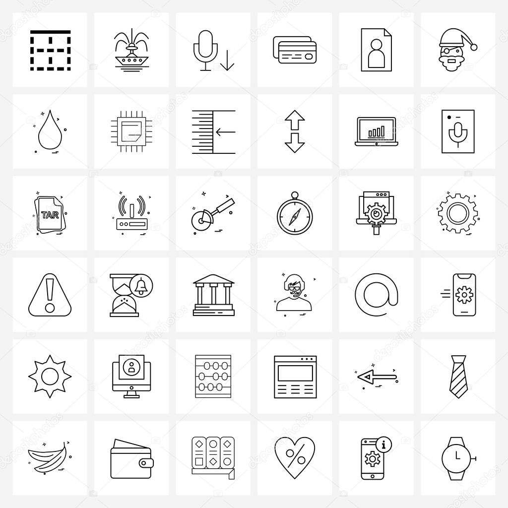 36 Universal Line Icon Pixel Perfect Symbols of info, contact, music, card, payment Vector Illustration