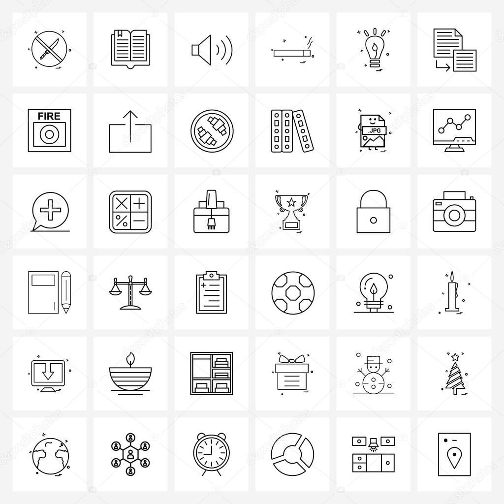Line Icon Set of 36 Modern Symbols of idea, smoking, sound, medical, cigar Vector Illustration