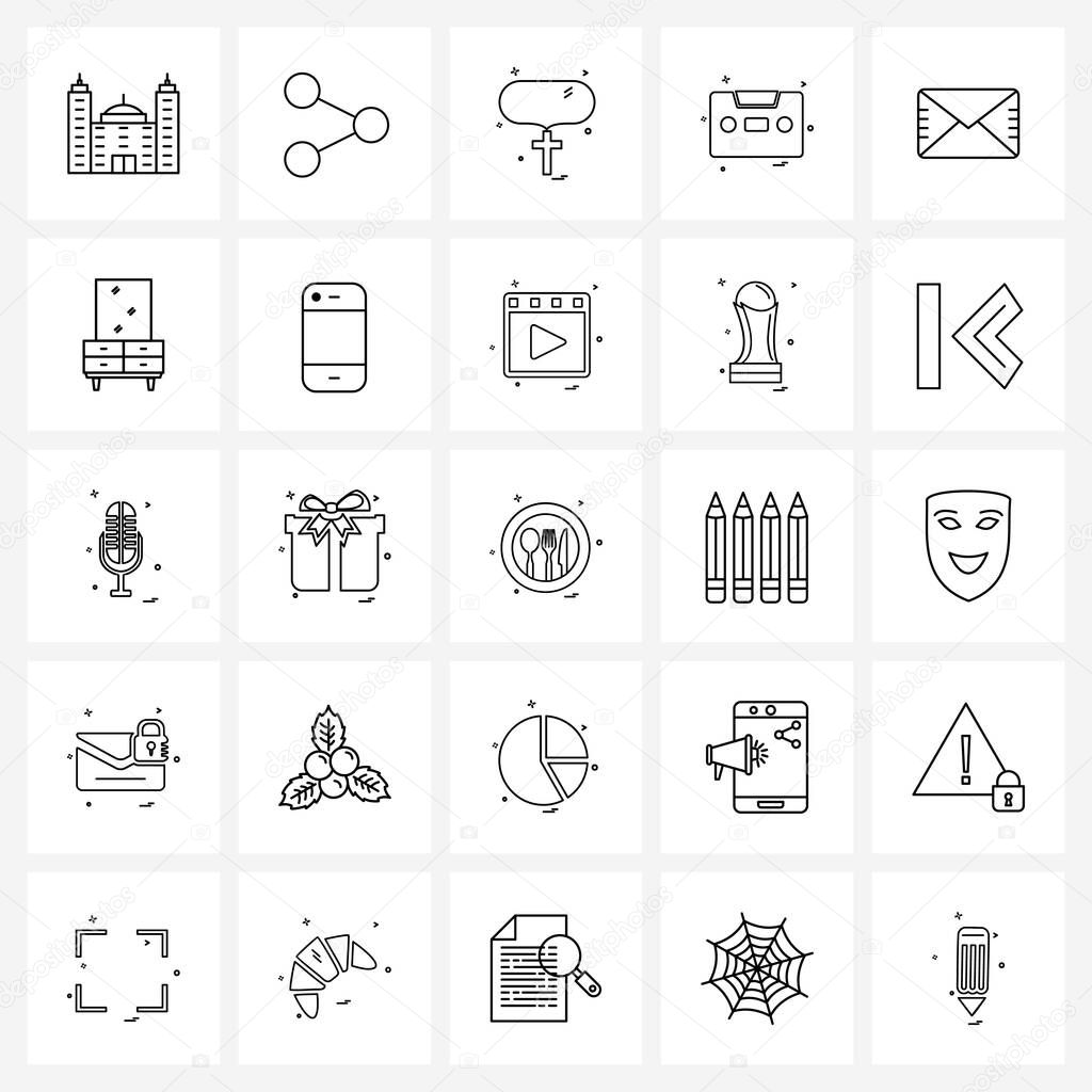 Pixel Perfect Set of 25 Vector Line Icons such as mail, inbox, religious, envelope, storage Vector Illustration