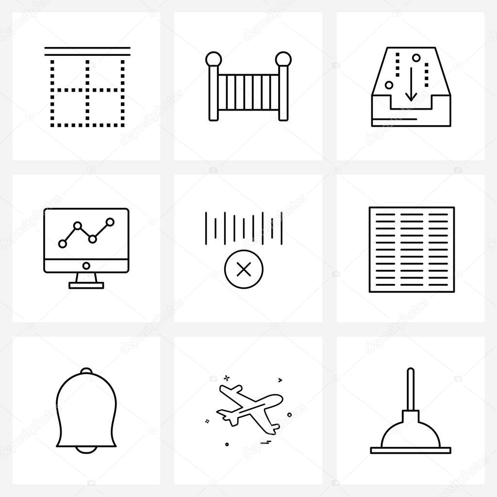 Universal Symbols of 9 Modern Line Icons of fail, graph, bold, science, monitor Vector Illustration