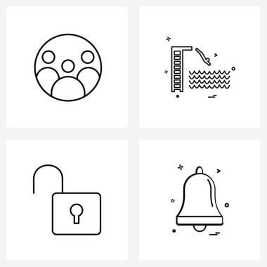 4 Düzenlenebilir Vektör Çizgisi Simgesi ve Modern İzleyici Sembolleri, Koruma, deniz kenarı, piknik, Çan Vektörü İllüstrasyonu