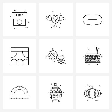 Mobil UI Satır Simgesi 9 Modern Pictogram motor, ayar, bağlantı, dişli, görüntü yönetmeni illüstrasyonu