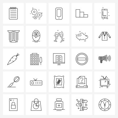 25 Evrensel Satır Simgesi Simgesi Cep telefonu, cep telefonu, cep telefonu, akıllı telefon, konum vektör ilülasyonu