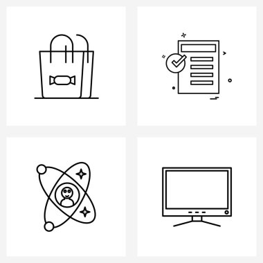 Modern Stil Set 4 satır Pictograph Grid tabanlı çanta, atom, şekerleme, doktor, bilim vektörü illüstrasyonu