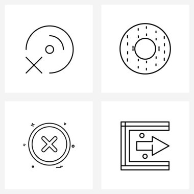 Web Uygulamaları CD 'si için 4 Evrensel Satır Simgesi paketi; kullanıcı arayüzü; kaldırma; yiyecek; Vektör Resimlerini kapat