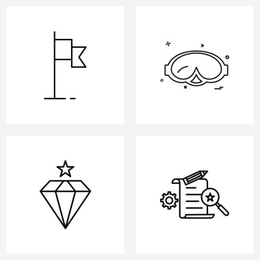 Modern Vector Line Illustration of 4 Simple Line Icons of sports bayrak, elmas, deniz kenarı, piknik, star Vector Illustration