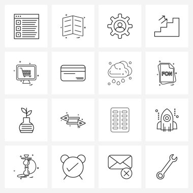 Web Uygulama arabası için 16 Evrensel Satır Simgesi Paketi, ekran, ayar, yukarı doğru, üst kat vektör resimleme