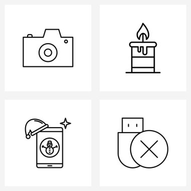 4 Satır Simgesi ve Kamera Sembolleri, Kardan Adam, tıklama, Noel, Noel Vektör İllüstrasyonu