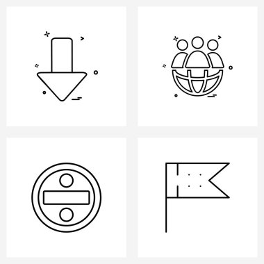 Web ve Mobil ok için 4 Evrensel Satır Simgesi, bölünmüş, yön, takım, hesap makinesi illüstrasyonu