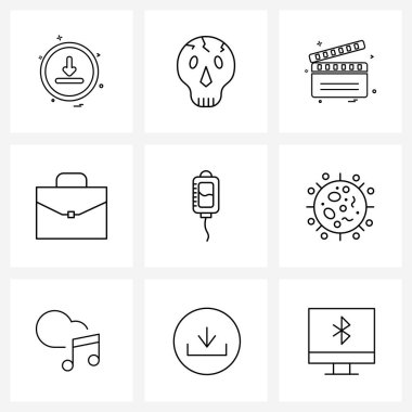 Sağlık, damlama, atış, el çantası, valiz vektör illüstrasyonu gibi 9 Satır Simgelerinden oluşan basit bir set