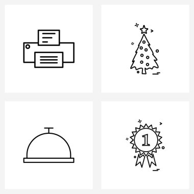 4 Evrensel Satır Simgesi Simgesi İş, Resepsiyon, Baskı, Noel kutlamaları, İlk Vektör İllüstrasyonu