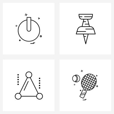 4 Satır Simge İşaretleri ve Mutfak Sembolleri, e ticaret, düğme, iğne, oyun vektörü İllüstrasyonu