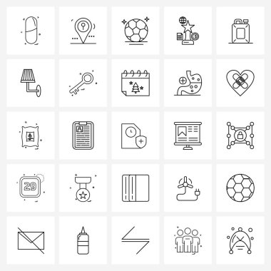 Mobil UI Hattı Simgesi 25 Modern Pictogram yakıt, dünya, pin, belge, futbol vektörü illüstrasyonu