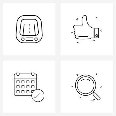 Web ve Yazdırma için 4 Basit Satır Simgesi kümesi ön, takvim, yol, beğen, Vektör İllüstrasyonunu karşıla