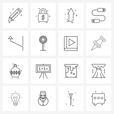 Sol, oklar, satır, veri kablosu, usb kablo temsili 16 Evrensel Satır Simgesi kümesi