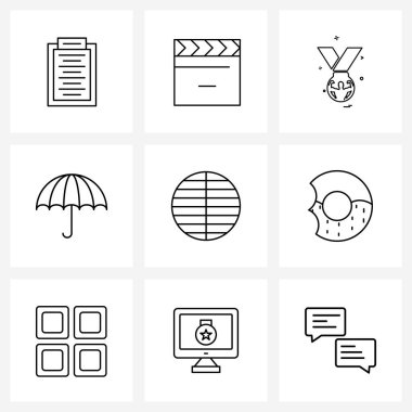 Web ve Yazdırma için 9 Basit Satır Simgesi kümesi öngörü, koruma, daha az sigorta, oyun vektörü illüstrasyonu gibi
