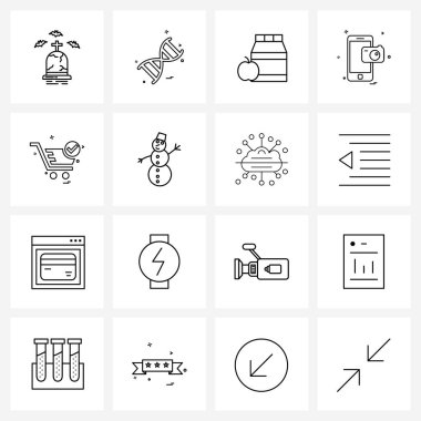 Modern Style Set 16 satır Pictograph Grid tabanlı alışveriş, mağaza, sebze, alışveriş, telefon vektörü illüstrasyonu