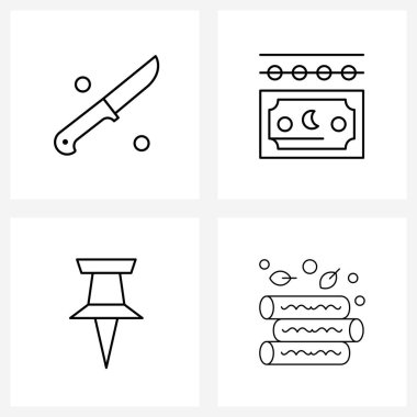 Modern Vector Line Illustration of 4 Basit Satır Simgesi Kamp, itme pimi, araç, gece, dal vektörü illüstrasyonu