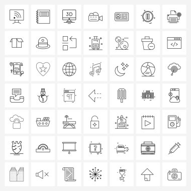 49 Satır Simge İşaretleri ve Kimlik, Çökme, Görüntü, Video, Kamera Vektörü İllüstrasyonları