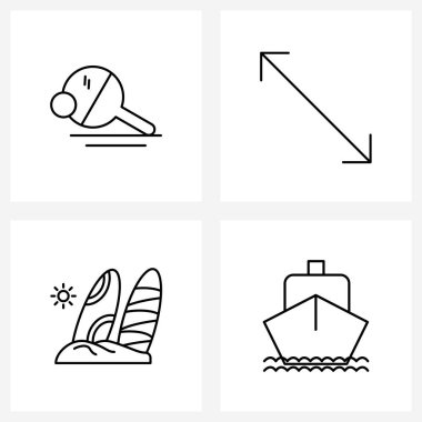 Masa tenisi, sörf, oyun, işaretçi, deniz vektörü illüstrasyonunun 4 Modern Satır Simgesinin Evrensel Sembolleri