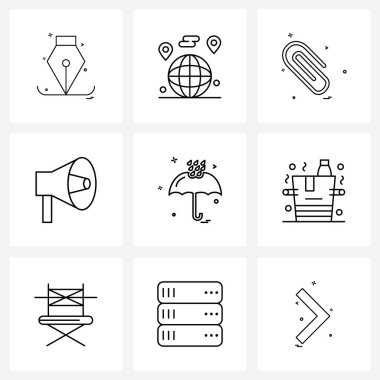 9 Evrensel Simge pikseli Hava, bilgi, dijital, iletişim, sabit nesne ilüstrasyonunun mükemmel sembolleri