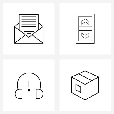 Web Uygulamaları için 4 Evrensel Satır Simgesi Paketi e- posta, kulaklık, bildirim, kontrol, kulaklık vektörü illüstrasyonu