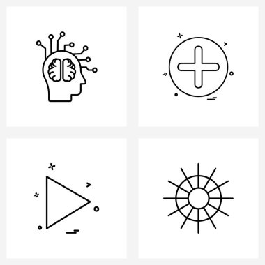 İnsan işlemcisinin 4 Basit Satır Simgesi, oynat, ekle, matematik, tekerlek vektörü illüstrasyonu