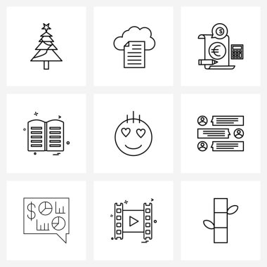 Mutluluk, emoji, dolar, kutsal kitap, dini vektör ilüstrasyonundan oluşan 9 Evrensel Satır Simgesi