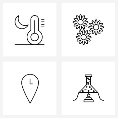 Set of 4 Simple Line Icons for Web and Print such as climate, map, temperature, heart, time Vector Illustration