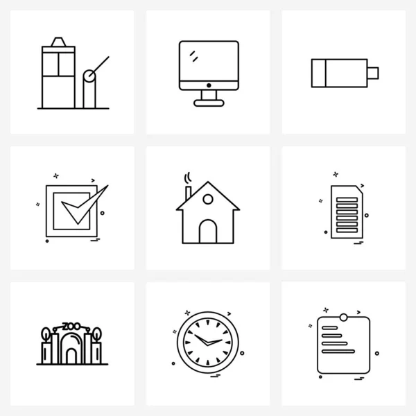 Conjunto Simple Iconos Línea Como Cabaña Hogar Pantalla Garrapata Buena — Vector de stock