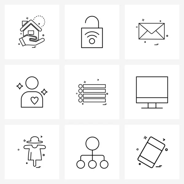 Interface Line Icon Set Moderner Symbole Für Menü Umschlag Valentinstag — Stockvektor