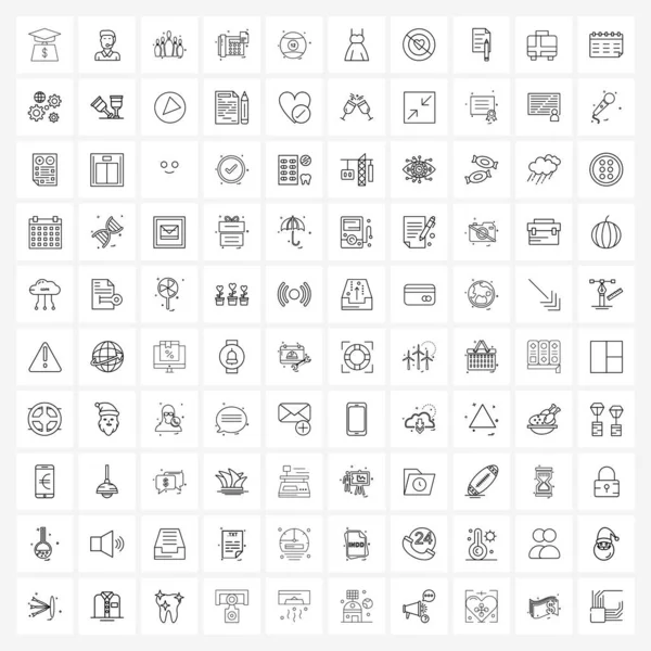 Pack 100 Universal Line Icons Web Applications Indoor Game Fax — Stock Vector