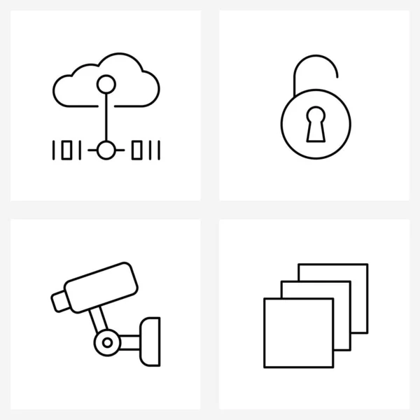 Geïsoleerde Symbolen Set Van Simple Line Iconen Van Cloud Cctv — Stockvector