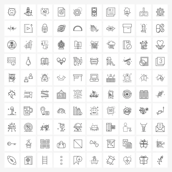 Stock Vector Icon Set 100 Line Symbols Options File User — Stock Vector