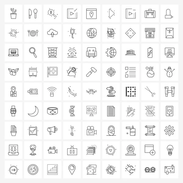 用于Web应用程序代码 应用程序 电影媒介说明的81个通用行图标包 — 图库矢量图片
