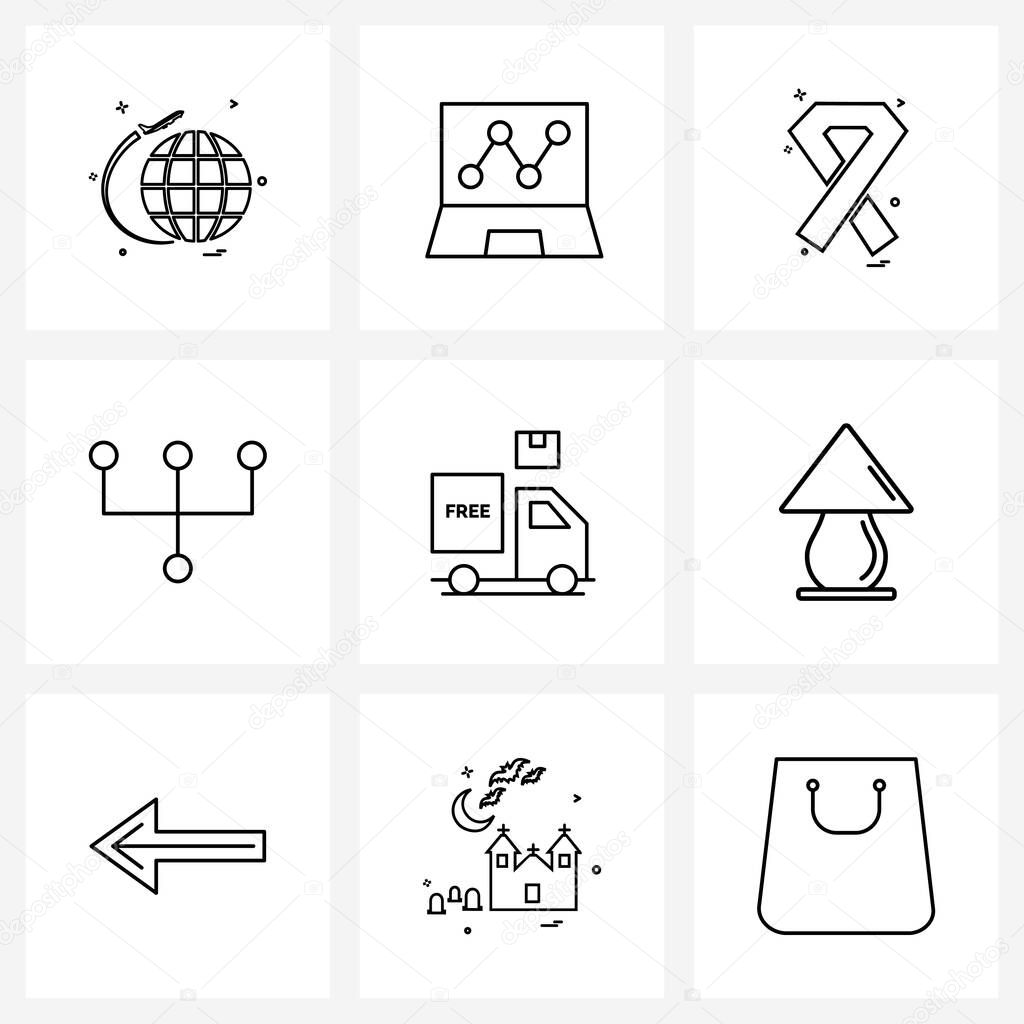 Simple Set of 9 Line Icons such as logistics, delivery, medicine, graph, networking Vector Illustration